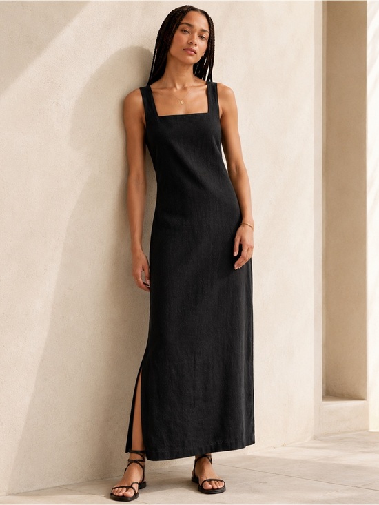 Abercrombie & Fitch Dresses & Skirts - Abercrombie Linen Blend Shift Maxi Dress Black Square Neck Medium